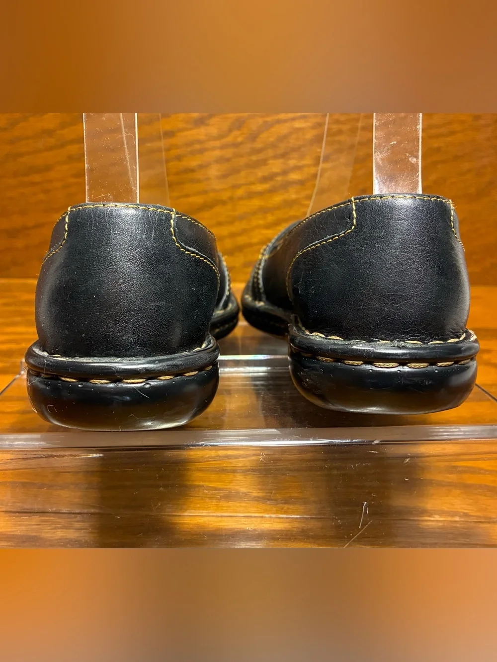 VTG 90s Y2K Born Leather Mary Jane Contrast Stitch Square Toe Flats Black Size 6
